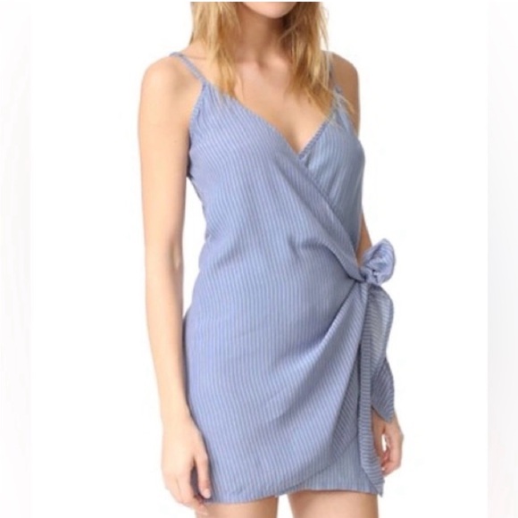 Faithfull the Brand Kara Striped Wrap Mini Dress Stripe Blue White Boho Nautical - Picture 3 of 15
